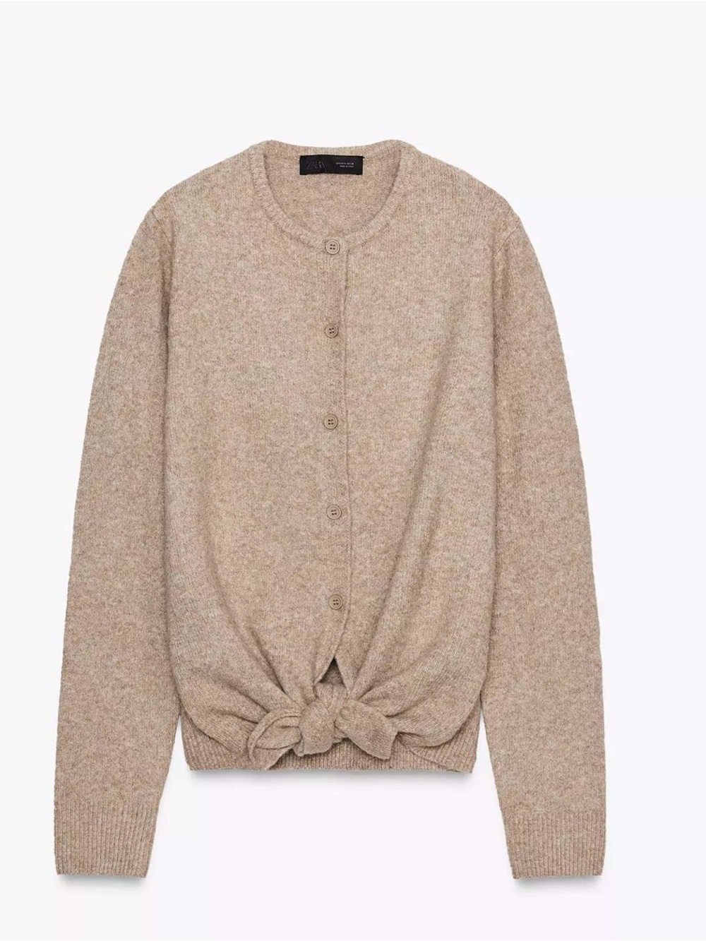Zara Women’s Beige/Brown Crewneck Button Cardigan